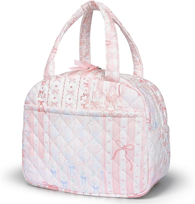 Quilted Lunch Box for Women,Lunch Box for Teen Girls,Cute Bow Patchwork Lunch Bags for Work, School,Office,Picnic,Travel(bow patchwork)