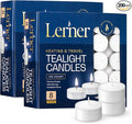 Lerner Tealight Candles, 200 Count| 8 Hours Long-Burning White Tea Light Candles| Non-Toxic, Smokeless & Soot-Free Tea Light Warmer Candles | Unscented Party, Décor, Shabbat Tea Candles