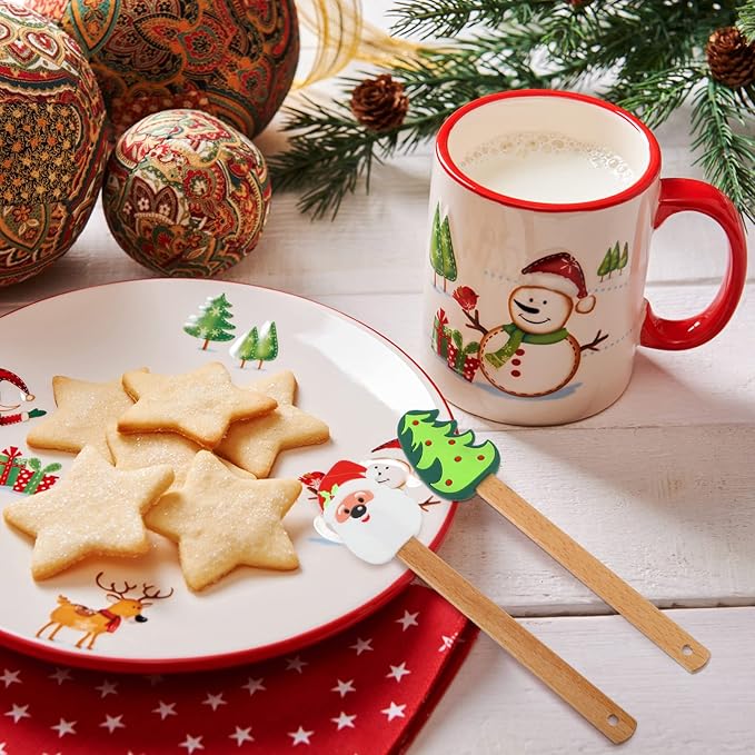 Patelai 6 Pcs Christmas Silicone Spatulas, Christmas Kitchen Utensils Holiday Baking Supplies, Xmas Cake Spatulas with Wooden Handle, Cute Pan Scraper Xmas Dish Scraper Cooking for Kitchen Mixing