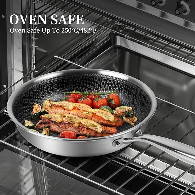 Innerwell 6 Piece Stainless Steel Frying Pan Set with Lids Cookware Set Nonstick Honeycomb Frying Pan Set 3pcs W/Stay Cool Handle Skillet Works Pan for Cooking with Induction Gas Stovetops