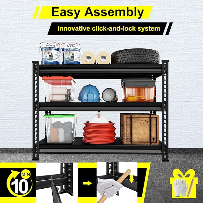Utility Garage Shelves Heavy Duty - 40''W 1,350Lbs Steel Metal Industrial Storage Shelving Rack Units Adjustable 40" W x 16" D x 36" H 3 Tier Black