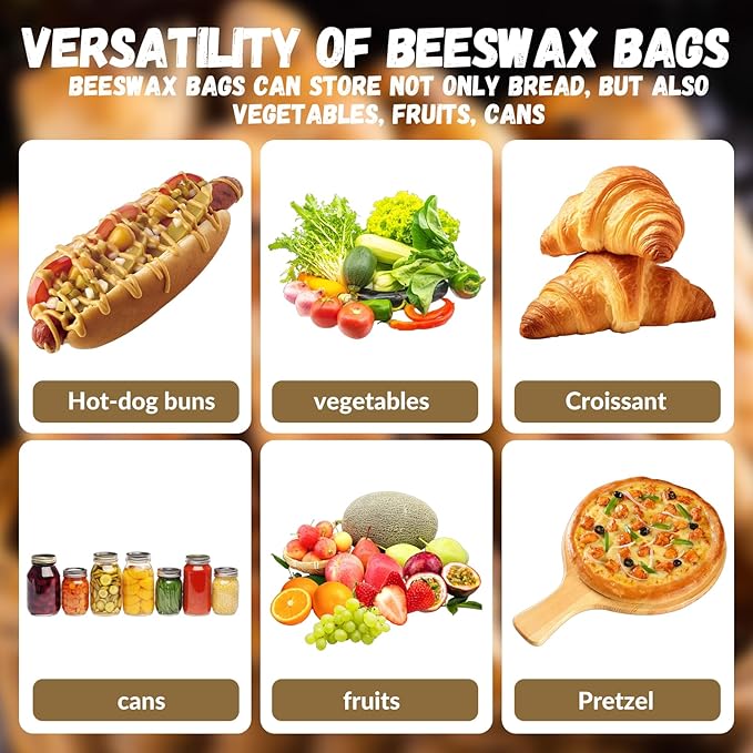Beeswax Bread Bags for Sourdough, 2 Pack Fresh Bread Storage, Bread Keeper for Homemade Bread, Reusable Beeswax Bread Bag, Large Capacity Portable