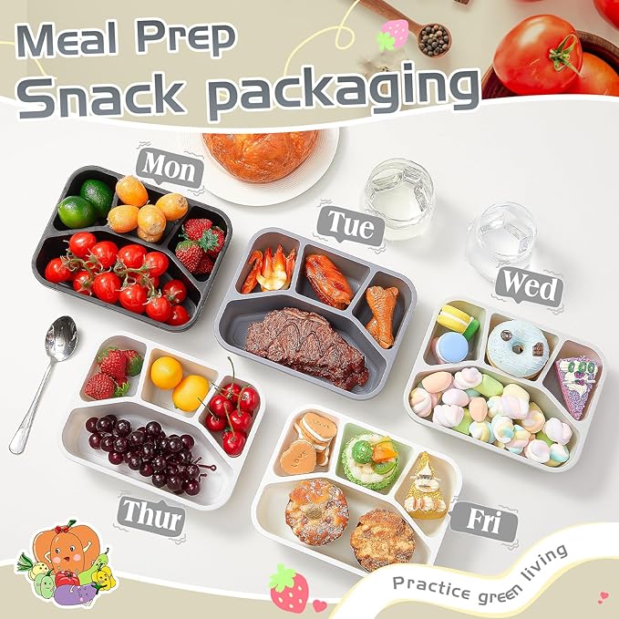Honeydak 5 Pack Snack Containers 4 Compartment Bento Snack Boxes Reusable Lunchable Containers with Lids Divided Meal Prep Lunch Food Storage Box for School Work Travel(Black and White Ombre,Mixed)
