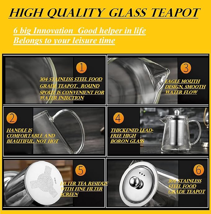 Mini Size Glass Teapot Tea Kettle-with Stainless Steel Removable Infuser for Blooming Tea & Loose Leaf Tea, Microwave & Stovetop Safe, 550ML/19.3oz (S-550)