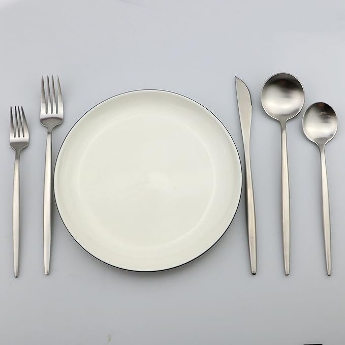 20-Pieces Silver 18/10 Stainles Steel Flatware Set, Knife Fork Spoon Silverware Set, Dinnerware Set Service for 4, Matte Finish, Dishwasher Safe