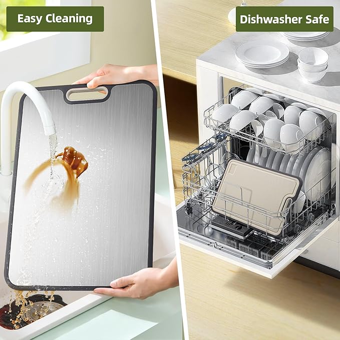 Titanium Cutting Board, 15.2” Double-Sided Chopping Board, Non-Toxic Safe Metal Cutting Board, Titanium/Wheat Straw Surface, Non-Slip Design for Safe & Efficient Cooking, Perfect for Meat, Vegetables