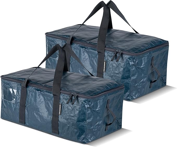 CleverMade Foldable Storage Container Bags, Pack of 2 Heavy Duty Plastic Reusable Oversized Packing, Under Bed or Duffel Storage Bins for Dorm Room Home Utility Laundry Grocery Shopping Travel