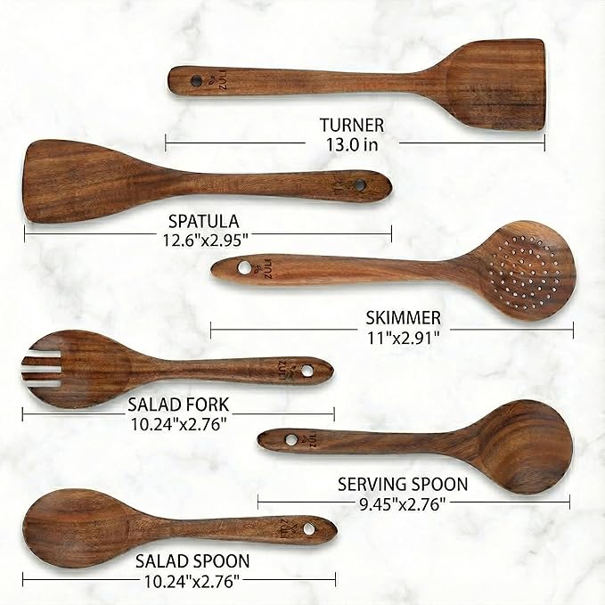 6-Piece Teak Wooden Cooking Utensil Set – Spoons & Spatulas for Nonstick Cookware, Eco-Friendly Kitchen Tools, Gift-Ready & Durable