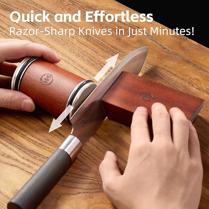 Rolling Knife Sharpener Kit with Japanese whetstone，Two easily replaceable discs：Grinding and polishing，Knife Sharpening Made Easy with 15 & 20 Degree，Knife Sharpening Kit for Kitchen
