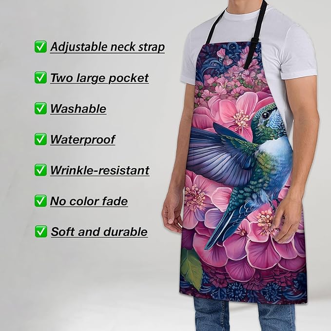 Colorful Pug Apron for Women Men 28x33in, Kitchen Chef Aprons with 2 Pockets, Polyester, Pug Dog Apron