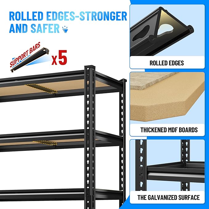 Bepatio Garage Shelving 2020LBS Storage Shelves 72.05" H Metal Shelving Heavy Duty Pantry Shelves Adjustable Garage Shelf for Kitchen Warehouse Basement, 35.43" W x 11.81" D x 72.05" H