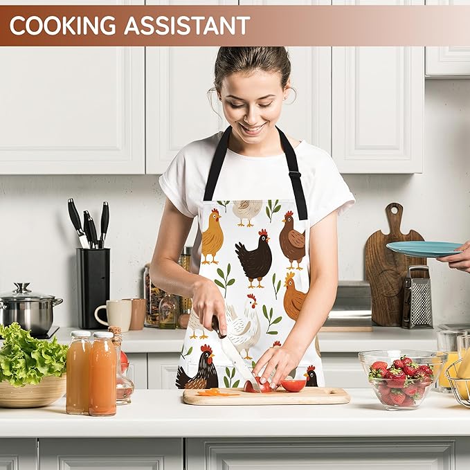 Cooking Aprons for Men and Women,Adjustable Bib Chef Apron with 2 Pockets, Soft and Durability Kitchen Apron