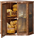 Corner Bread Box for Kitchen Countertop, Elegant Breadbox Organizer for Kitchen Countertop Cabinet 16.5in H,Large Double Layer Acacia Wooden Bread Storage Container with Glass Doors