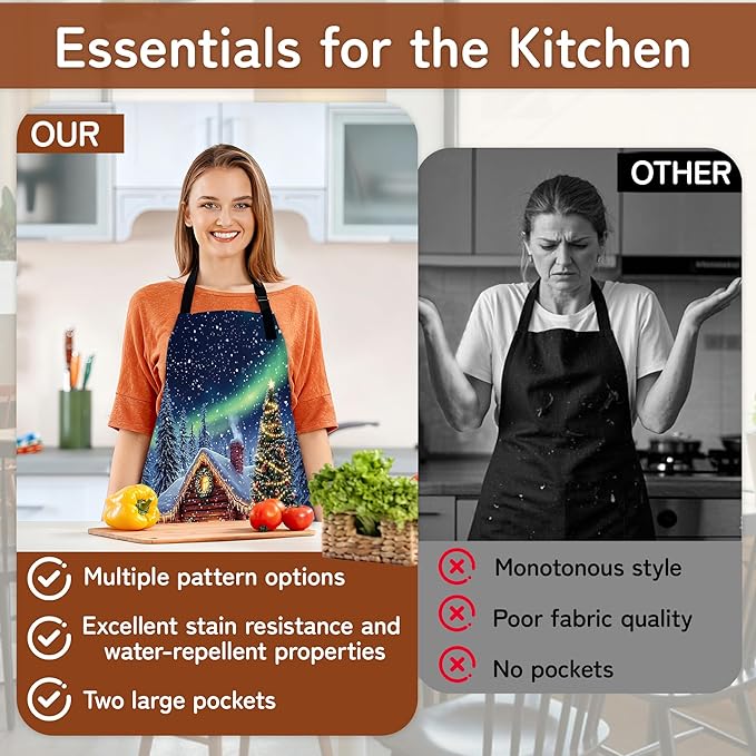 Cooking Apron for Women and Men,Adjustable Chef Bib Apron with 2 Pockets, Water and Oil Resistant for Kitchen Use