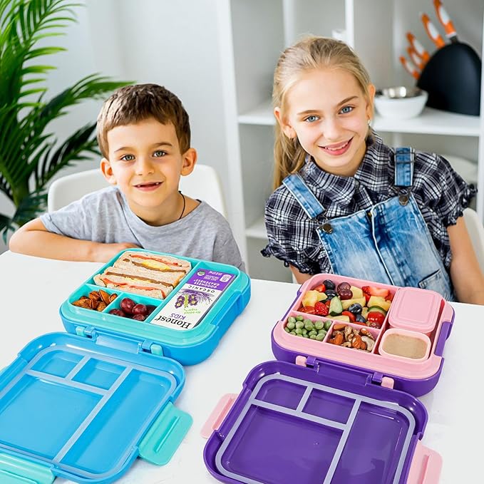Caperci Bento Box for Kids - Leak-Proof Lunch Box Snack Container with 2 Modular Containers & 4 Compartments, Hold 4.8 Cups, Portable Handle, BPA-Free, Microwave/Dishwasher Safe (Sea Life)