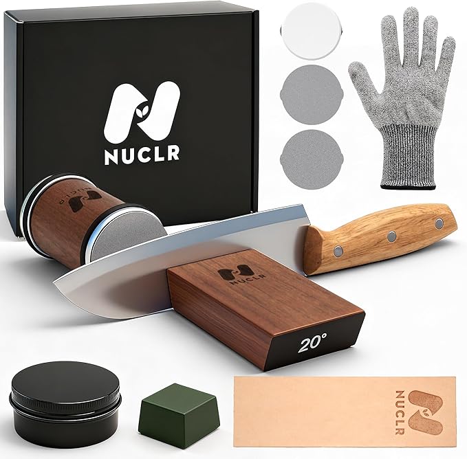 NUCLR Rolling Knife Sharpener Kit Knife Sharpening with Diamonds and Ceramic for Steel of Any Hardness Easy Kitchen knife Sharpener with Magnetic Holder with 15 & 20 Degrees