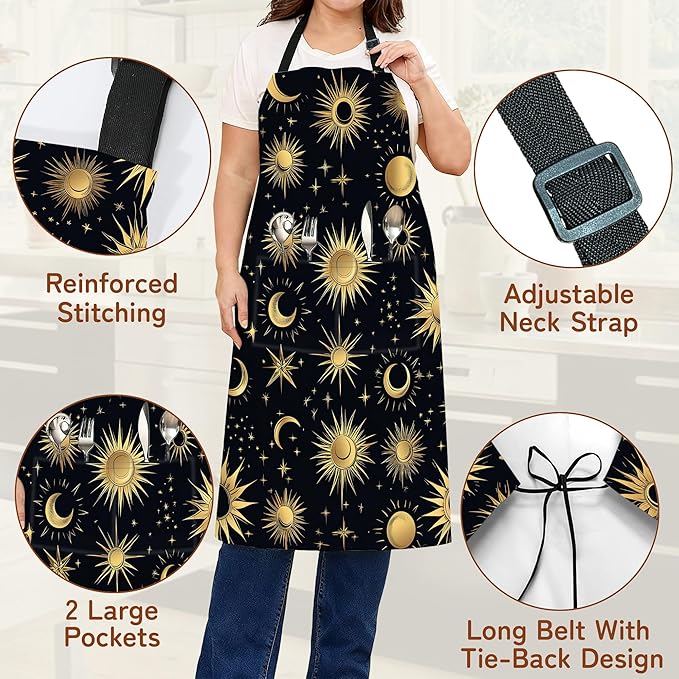Kitchen Apron with Pocket,Waterproof Adjustable Neck and Long Ties, Cooking Baking Gardening Painting Apron for Women