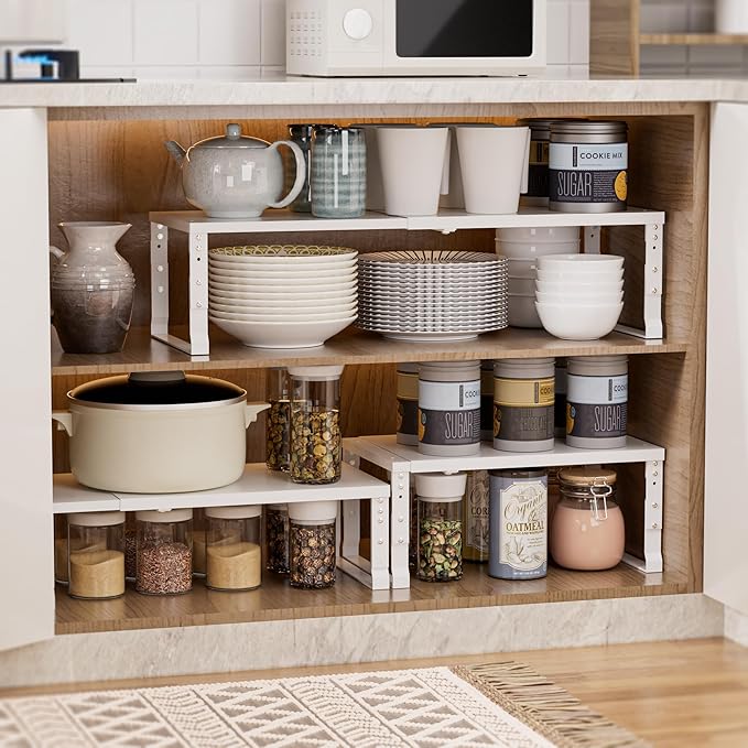Adjustable Metal Shelving Unit, Stackable & Expendable Storage Rack for Home/Office/Kitchen, Space-Saving，Sturdy&Durable，Easy Assembly (1PACK/Large/White