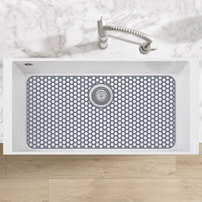 Silicone Sink Protectors for Kitchen Sink - 28.3"x 15.7" Kitchen Protector Accessory, Non-Slip Heat Resistan Mat for Bottom of Farmhouse Stainless Steel Porcelain (Rear Hole)