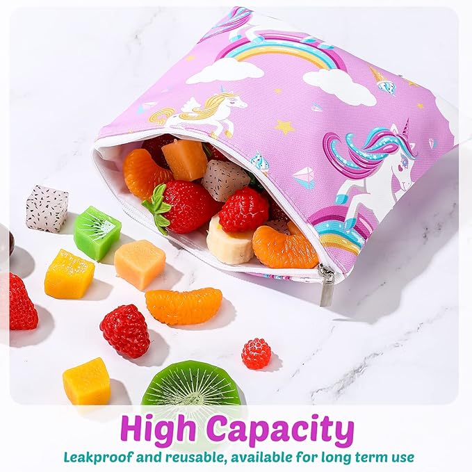 Chumia 6 Pcs Reusable Snack Bags Christmas Gifts Food Safety Washable Snack Bags Lunch with Zipper Portable Sandwich Bag Food Storage Pouch Double Layer(Cute,7 x 7 Inches)