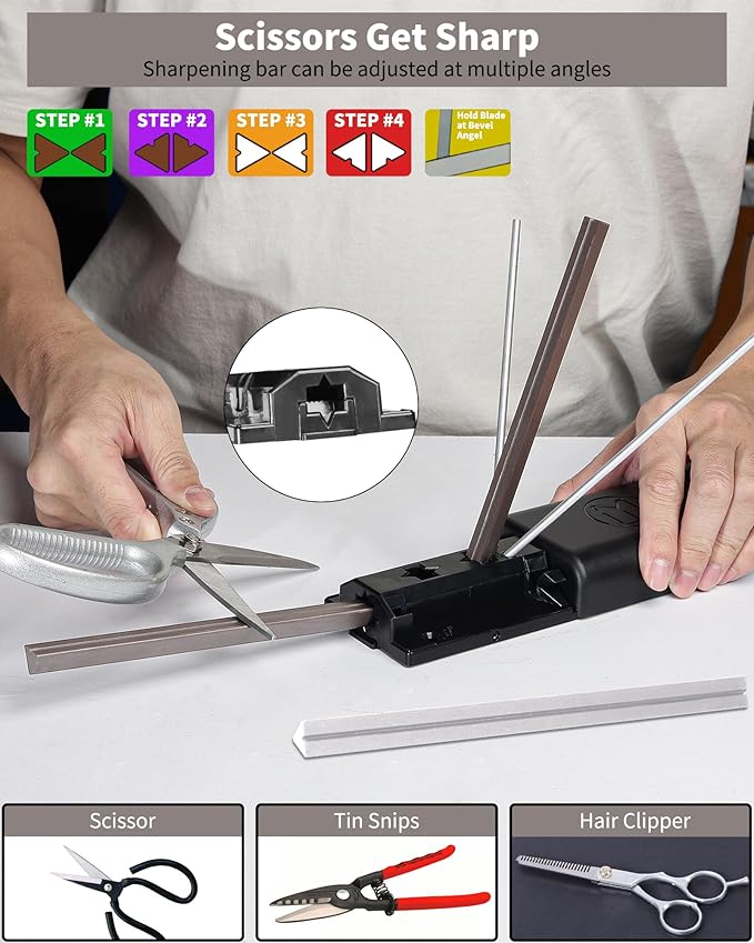 Tri-Angle Knife Sharpener, Portable 2-Stage Sharpening System with Premium Alumina Ceramic Stones for Quick Sharpening, Polishing, Honing Pocket, Kitchen & Outdoor Knives, Scissors, Blades