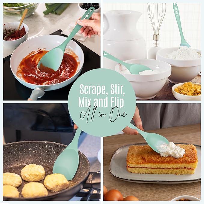 NEXTOP Silicone Spatula Set of 4 - Multipurpose Seamless Silicone Spoon Spatula for Mixing and Cooking - Heat Resistant Flexible Kitchen Utensils for Blending, Stirring, and Baking - Green