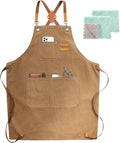 ZOMAO Chef Apron, Cotton Canvas Cross Back Apron with Pockets for Women and Men,Adjustable Strap and Large Pockets Apron,Kitchen Cooking Baking Bib Apron