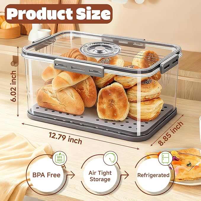 Bread Box for Kitchen Countertop | Airtight Bread Storage Container with New Upgrade Time Recording Lid – Bread Keeper for Homemade Bread, Donuts, Bagels, Toast, and Cookies