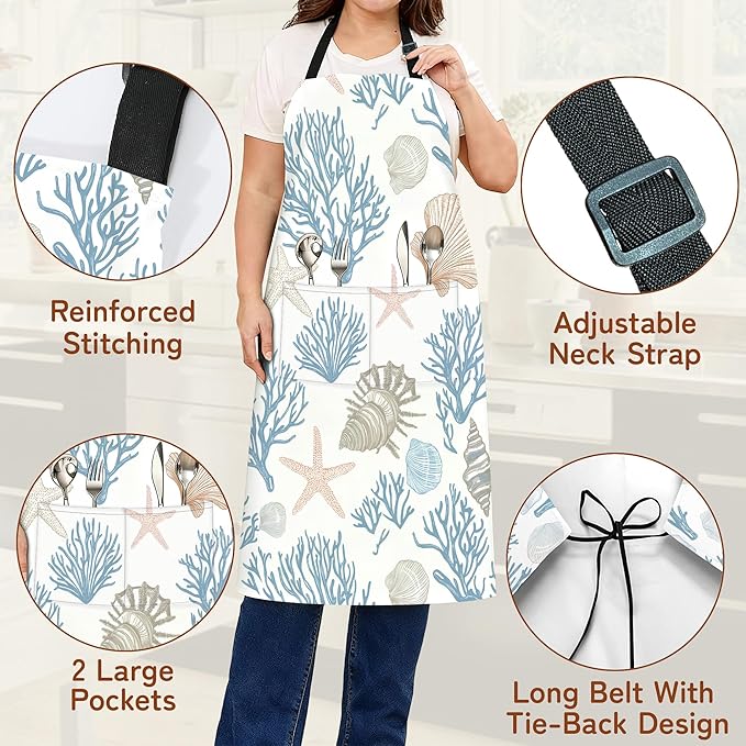 Cooking Apron for Women and Men,Adjustable Chef Bib Apron with 2 Pockets, Water and Oil Resistant for Kitchen Use