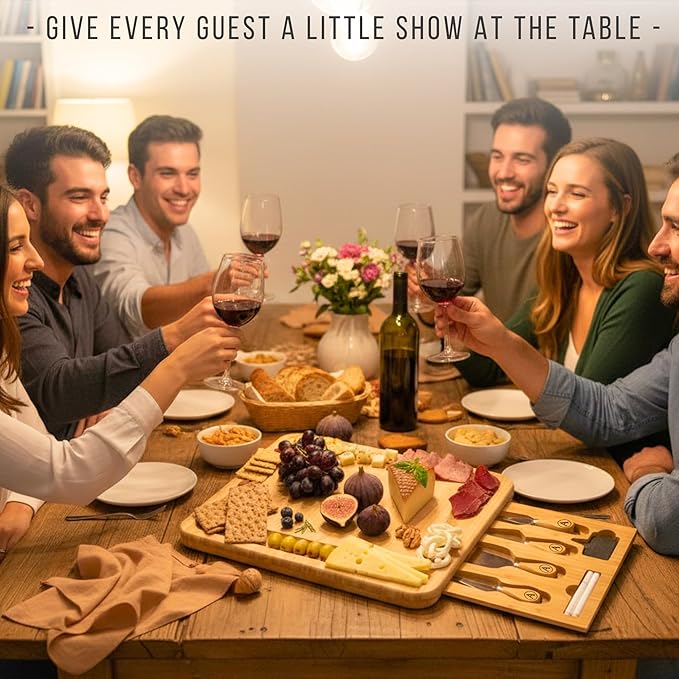 Personalized Bamboo Charcuterie Board Set with Accessories – Large Serving Tray with Knives & Smooth Surface for Cutting or Serving, Present for Wedding, Christmas, Anniversary, Housewarming Gift
