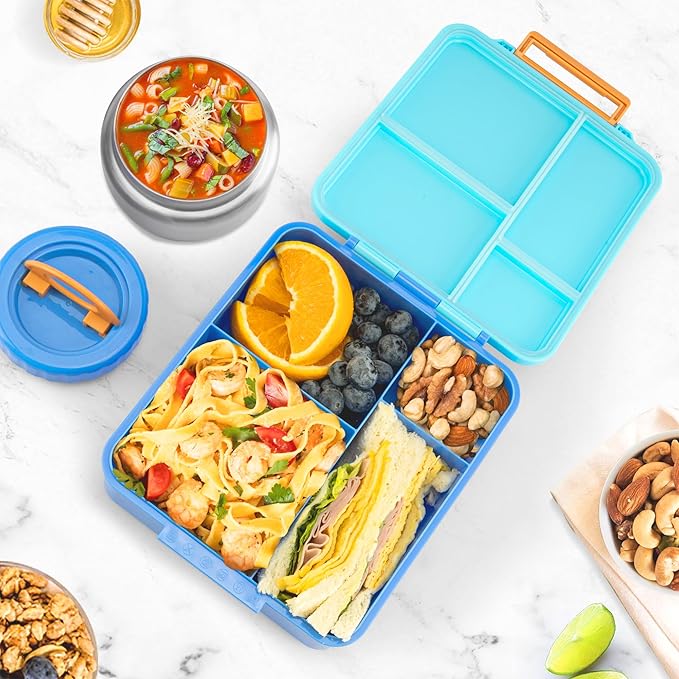 Bento Lunch Box for Kids With 8oz Soup Thermo,Leak-proof Lunch Containers with 4 Compartment,Thermo Food Jar, Food Containers for School