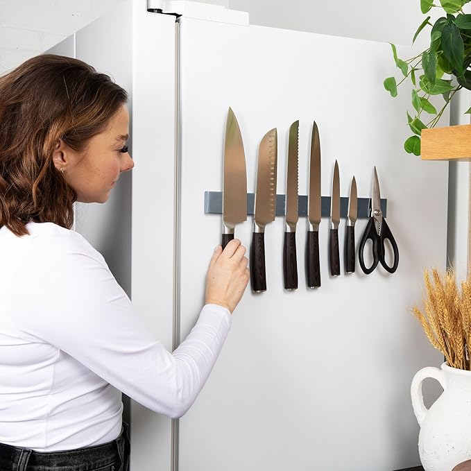 Magnetic Knife Holder 16 Inch Gunmetal – Exclusive Color Stainless Steel Strip, Rack & Bar for Wall or Fridge, No Drill Adhesive Kitchen Organizer, Premium Gift by Pampavanna