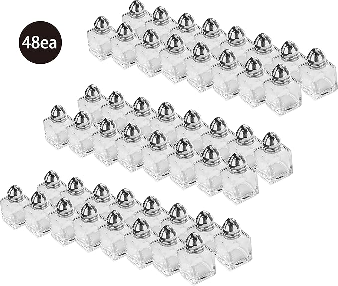 New Star Foodservice 22254 Glass Cube Mini Salt and Pepper Shaker with Stainless Steel Top, 0.5-Ounce, Set of 48