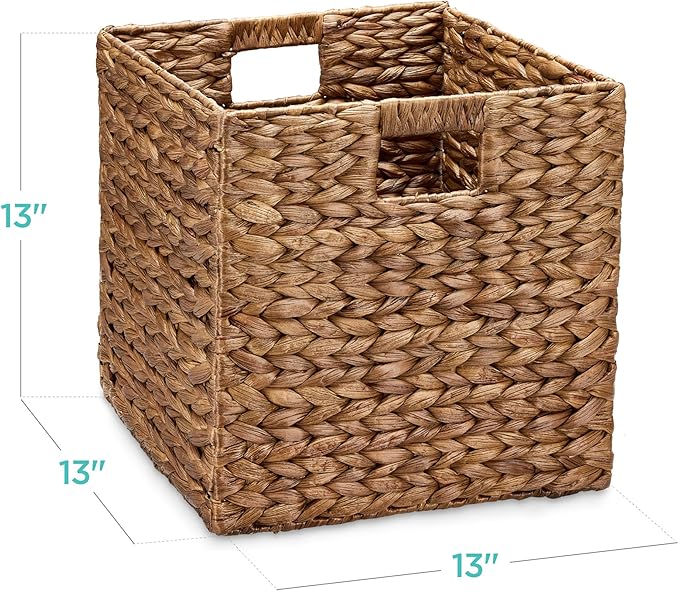 Best Choice Products 13x13in Pack of 5 Cube Storage Baskets, Water Hyacinth Multipurpose Collapsible Organizers, Handwoven Laundry Totes for Laundry, Living Room, Kids Room & Nursery - Chestnut