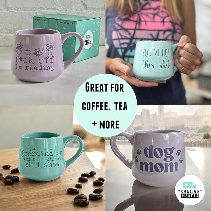 Moonlight Makers F Off I'm Reading Ceramic 16oz Coffee Mug, Coffee Lovers Gift Ideas, Funny Novelty Coffee Cups, Cute Pastel Mugs for Women, Tea Mug
