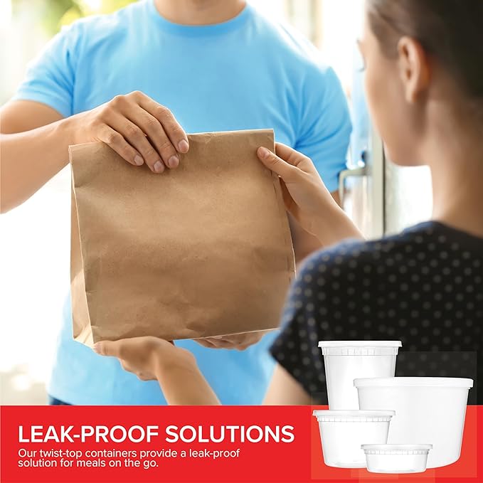 Stock Your Home 32oz Plastic Deli Containers with Lids (48 Pack), Disposable Plastic Food Storage Containers with Lids, Reusable Freezer Containers, To Go Soup Containers, Microwave Safe