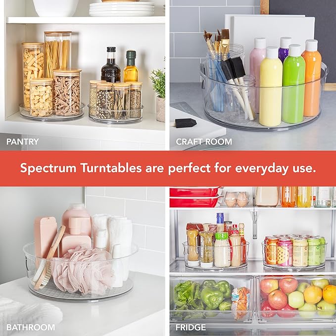 Spectrum XL Lazy Susan Organizer 12.25 in for Large Cabinet Fridge Pantry Table Shelf Bath Kitchen Organization, Oyster Gray Extra Large Rotating Turntable Storage for Condiments Spice Bottles