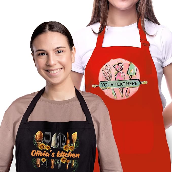 Custom Apron for Mom with Custom Name, Mother's Day Gift, Personalized Kitchen Gifts for Women Kitchen Baking Cooking Apron