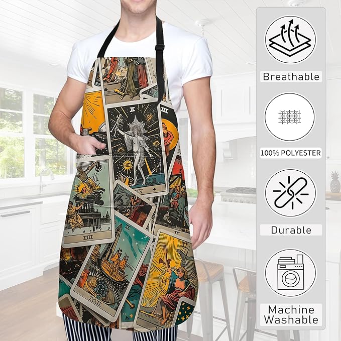 Tarot Apron,Oxford Fabric Adjustable Kitchen Apron with 2 Pockets,Waterproof Cooking Aprons for Men Women Mom Wife Dad,Ideal Gifts for Coffee House,Shop,Baking,BBQ,Housewarming,28x33in