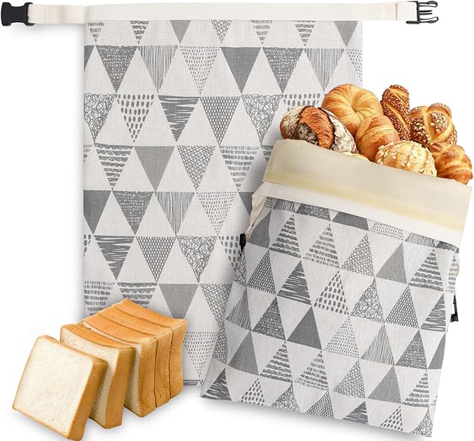 2-Pack Reusable Beeswax Bread Bags for Sourdough, Natural Linen Bag for Homemade Bread，Extend the insurance period(Grey)