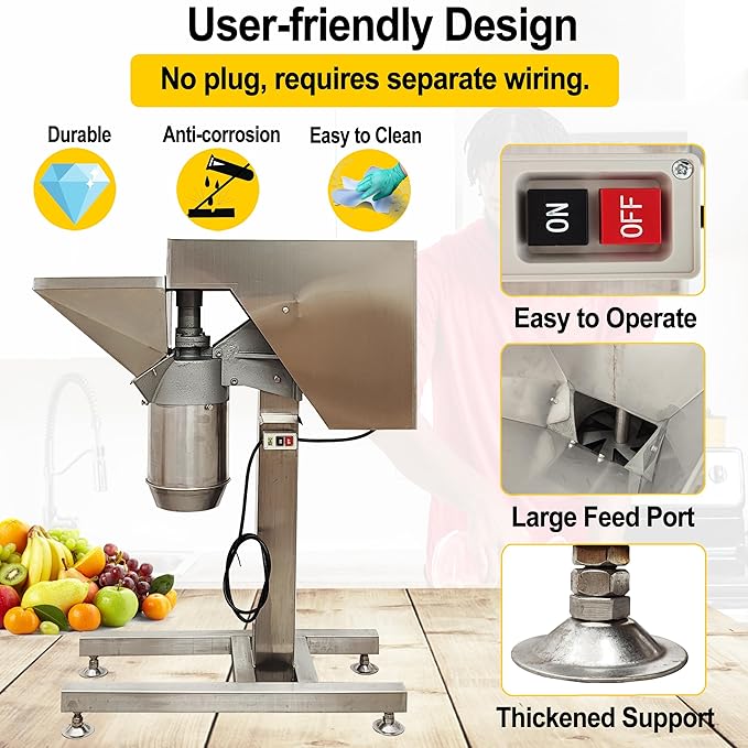 TECHTONGDA Fruit Vegetables Grinder Crusher Tomato Paste Making Machine Commercial Food Processor Chili Ginger Garlic Chopper 220V with Inlet Dia 8.27 Inch for Crushing Grinding Fruits & Vegetables