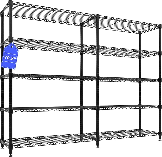 GAOMON 70" W Storage Shelves Metal Shelving Unit, 1325 LBS Heavy Duty Wire Shelving 5-Tier L-Shaped Storage Rack with Adjustable Shelf for Pantry Kitchen Corner Bedroom
