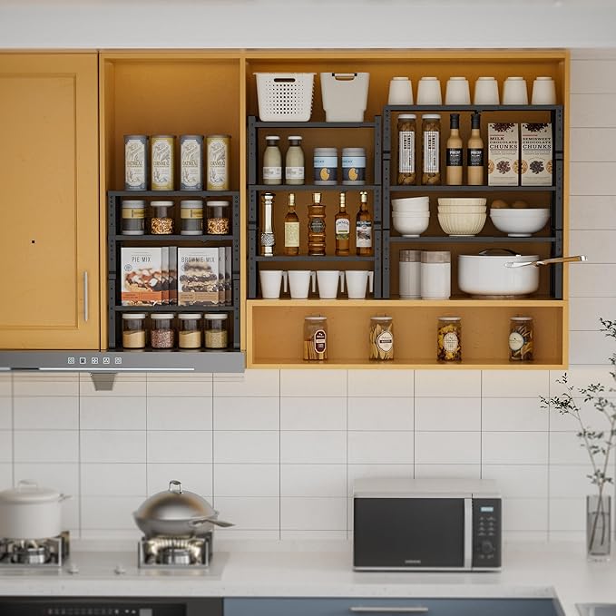 Expandable,Stackable Spice Rack,Seasoning Organizer and Storage,Spices Jar Racks for Cabinet,Countertop, Metal Pantry, Cupboard,Laundry Storages,Heavy Duty(2 PACKS/MEDIUM/BLACK)