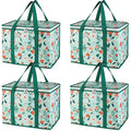 Bodaon 4-Pack Cooler Insulated Food Delivery Bag, X-Large Bags With Top Zippered for Grocery/DoorDash/Catering/Shopping, Thermal Hot Pizza, Large Cold and Frozen, XL Tote, Flower