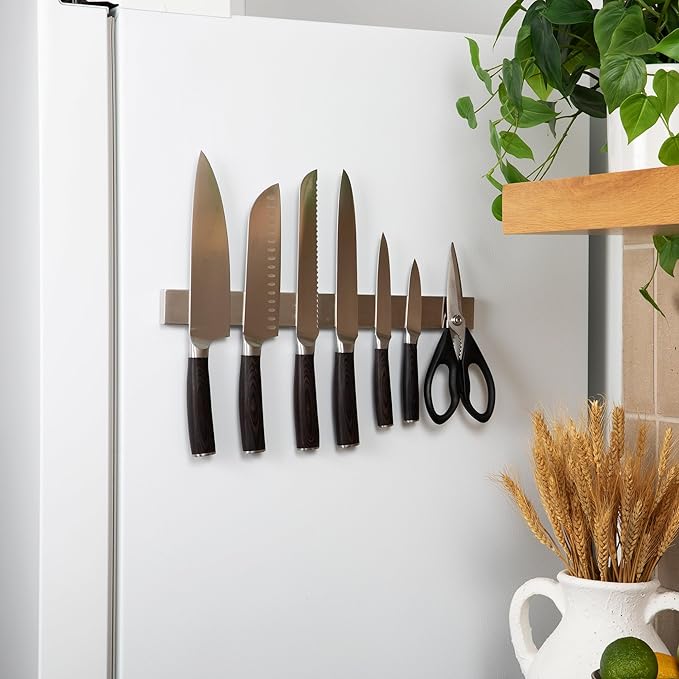Magnetic Knife Holder 16 Inch Silver – Classic Stainless Steel Strip, Rack & Bar for Wall or Fridge, No Drill Adhesive Kitchen Organizer, Premium Gift by Pampavanna