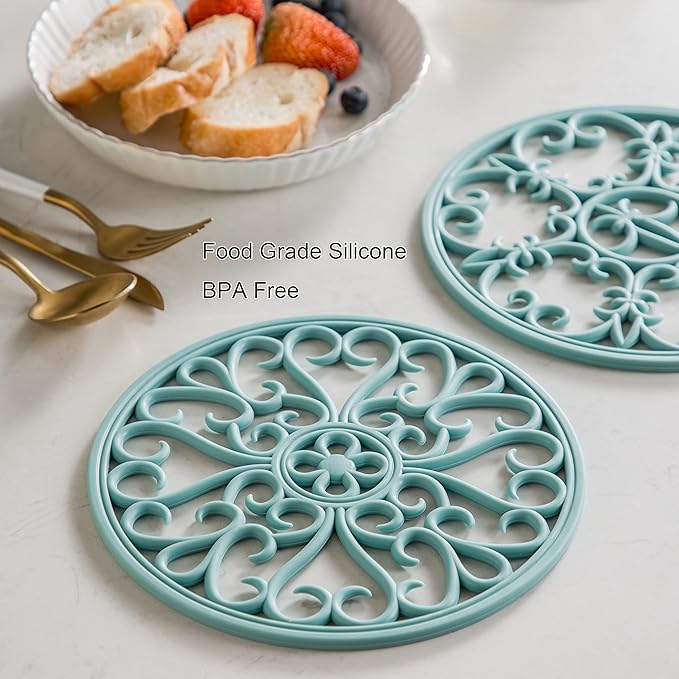 Silicone Trivet Mat - Non-Slip & Heat Resistant Kitchen Pads for Countertops & Table - Trivets for Hot Dishes & Cookware - Pot Holder for Pots & Pans - Turquoise, Set of 3