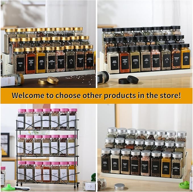 36 Glass Storage Jars- Spice Jars with Label-4oz Spice Containers with Shaker Lids，Silvery Lids,3 Sets of Spice Labels for Spice Rack, (36)