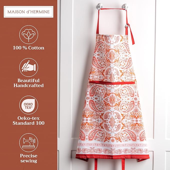 Maison d' Hermine 100% Cotton Apron for women with Pocket Kitchen Chef Apron for Men Cooking Gardening Server Waitress