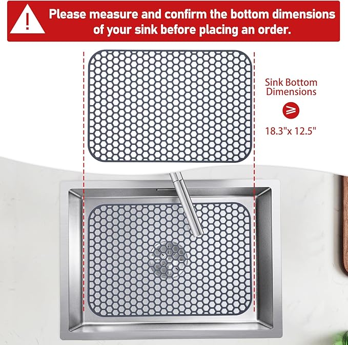 Silicone Sink Protector for Kitchen Sink - 18.3''x12.5'' Kitchen Sink Grid Accessory, Non-slip Heat Resistant Sink Grid Dry Mat for Bottom of Porcelain Stainless Steel, Dishwasher Safe