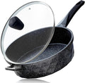 Nonstick Deep Frying Pan Skillet with Lid, 12 Inch Large Skillet, 5 Quarts Saute Pan, Granite Stone Non Stick Cooking Pan, Induction Compatible, PFOA Free